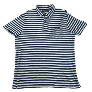 Polo Ralph Lauren Mens Large Blue White Striped Short Sleeve Pocket Polo Shirt